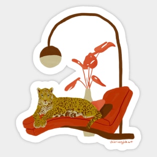 Retro Mid Century Modern Jaguar on an Office Couch Gouache Sticker